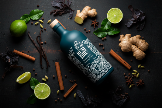 Rum Dhu Black Spiced botanicals and spices laid out