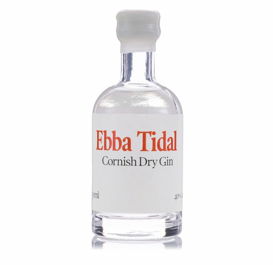 Ebba Tidal Cornish Dry Gin miniature bottle on a white background