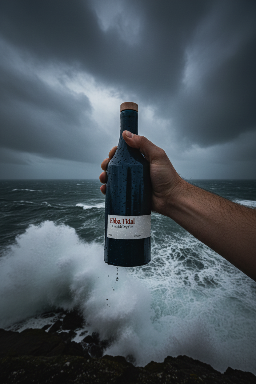 Ebba Tidal ceramic bottle held against stormy sea