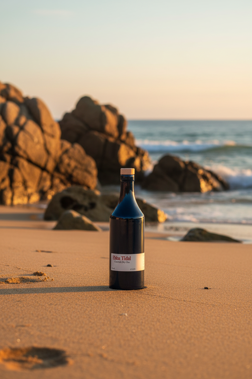 Ebba Tidal ceramic bottle on Cornish beach
