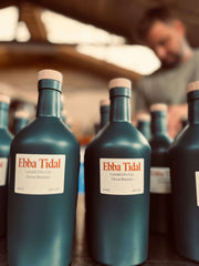 Dark teal bottle of Ebba tidal Cornish dry gin