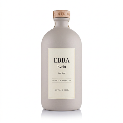 Ebba Eyrin cask aged Cornish sloe gin 500ml ceramic bottle on a white background