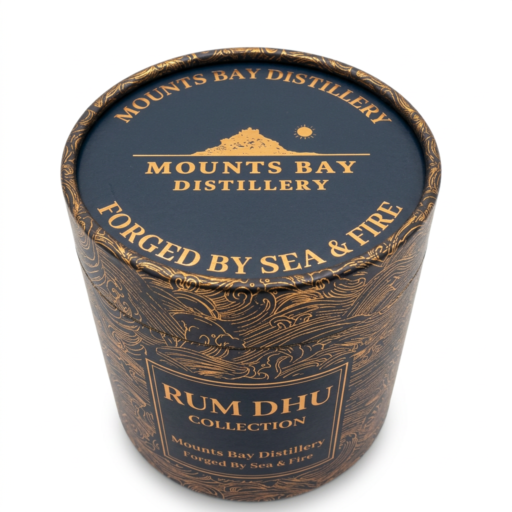 Rum Dhu gift-box lid detail on white